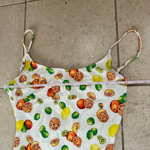 J. Crew L Fruit Print Lemon Kiwi Orange Lime Swimsuit One Piece White Beach Pool - Picture 8 of 14